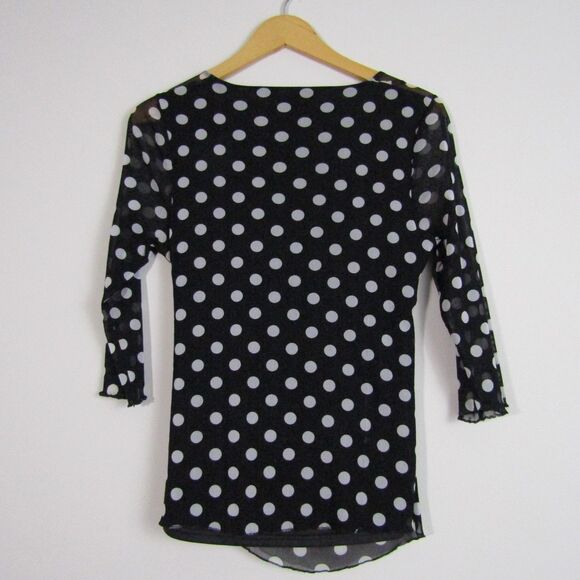 BCBGMaxAzria Top Large Black Polka Dots Sheer Y2K Vintage Whimsygoth Grunge - Picture 8 of 13